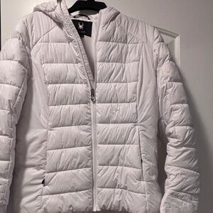 Spyder Women’s Hooded White Puffer Coat Jacket Full Zip size Medium